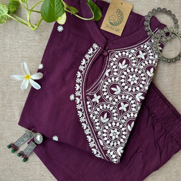 "Roohani" Burgundy Chikankari Kurta Set(2pc)