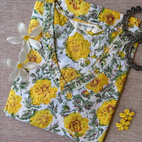 "Marigold" Yellow Hand Block Printed Cotton kurta