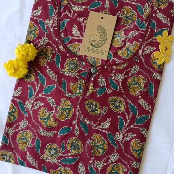 Hand Block Printed Majenta Jaal Cotton Kurta - XXL