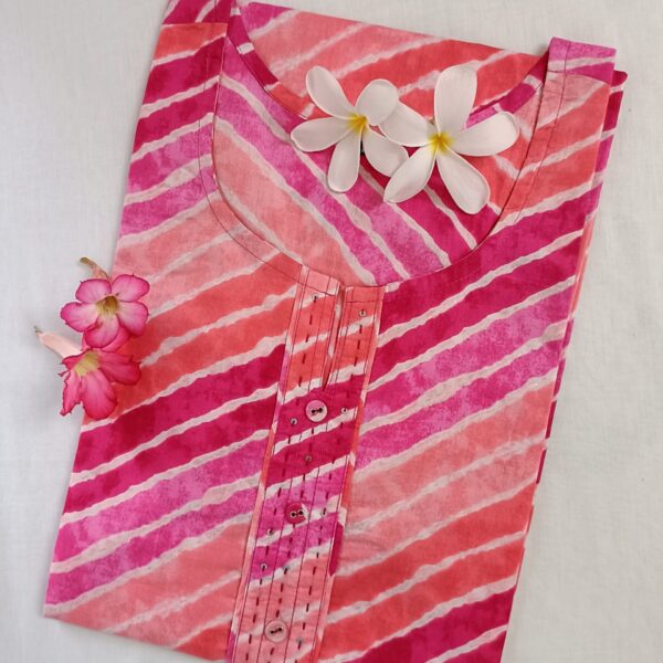 Shades of pink lehriya pure cotton Kurta