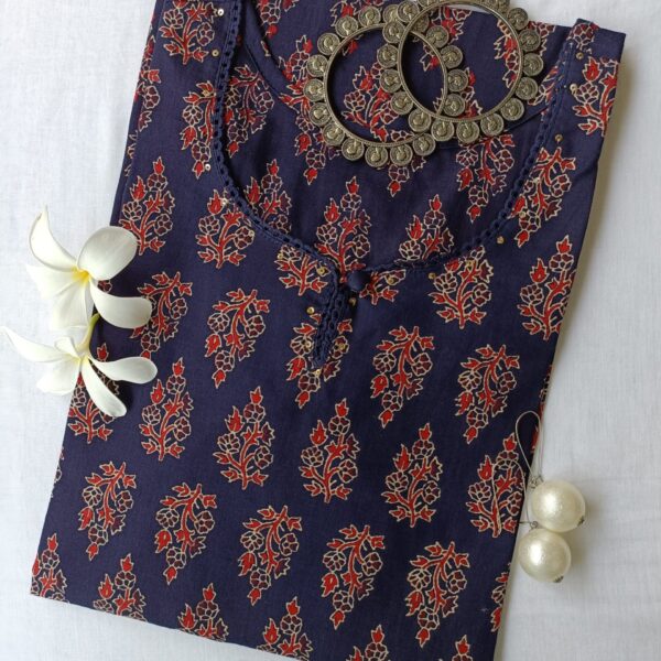 "Neela" ajrakh hand block printed cotton Kurta