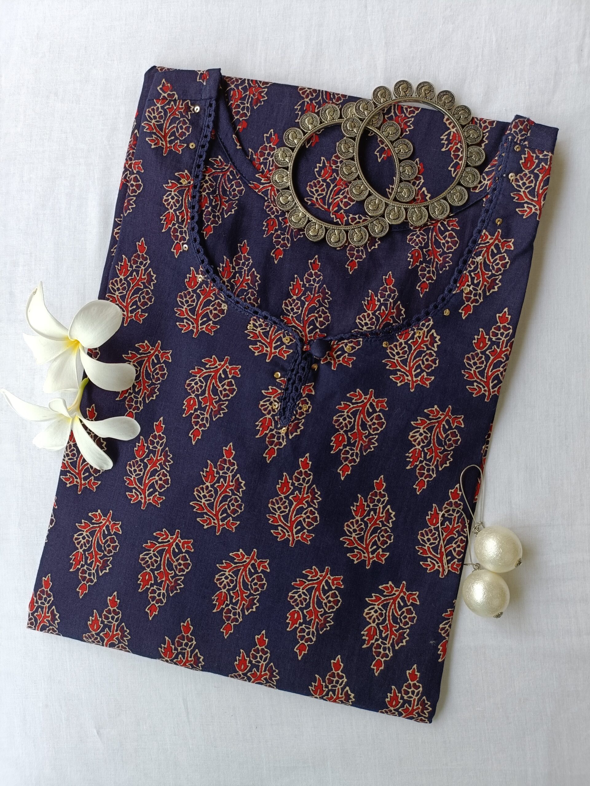 IMG20230723082807-scaled-1.jpg "Neela" ajrakh hand block printed cotton Kurta - Image 1