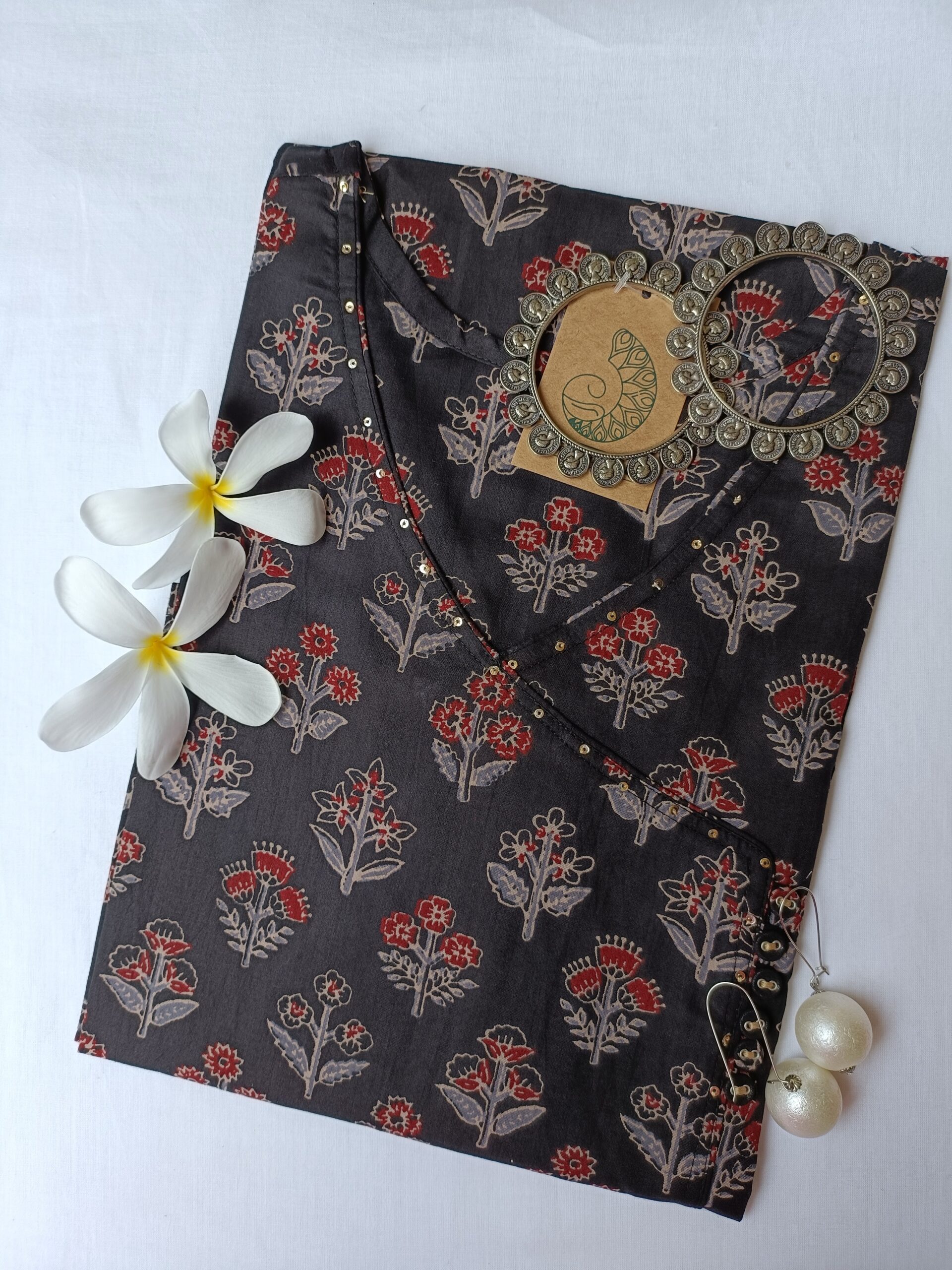 IMG20230729121511-scaled-1.jpg "Sameera" Black hand block printed cotton Kurta-S - Image 1