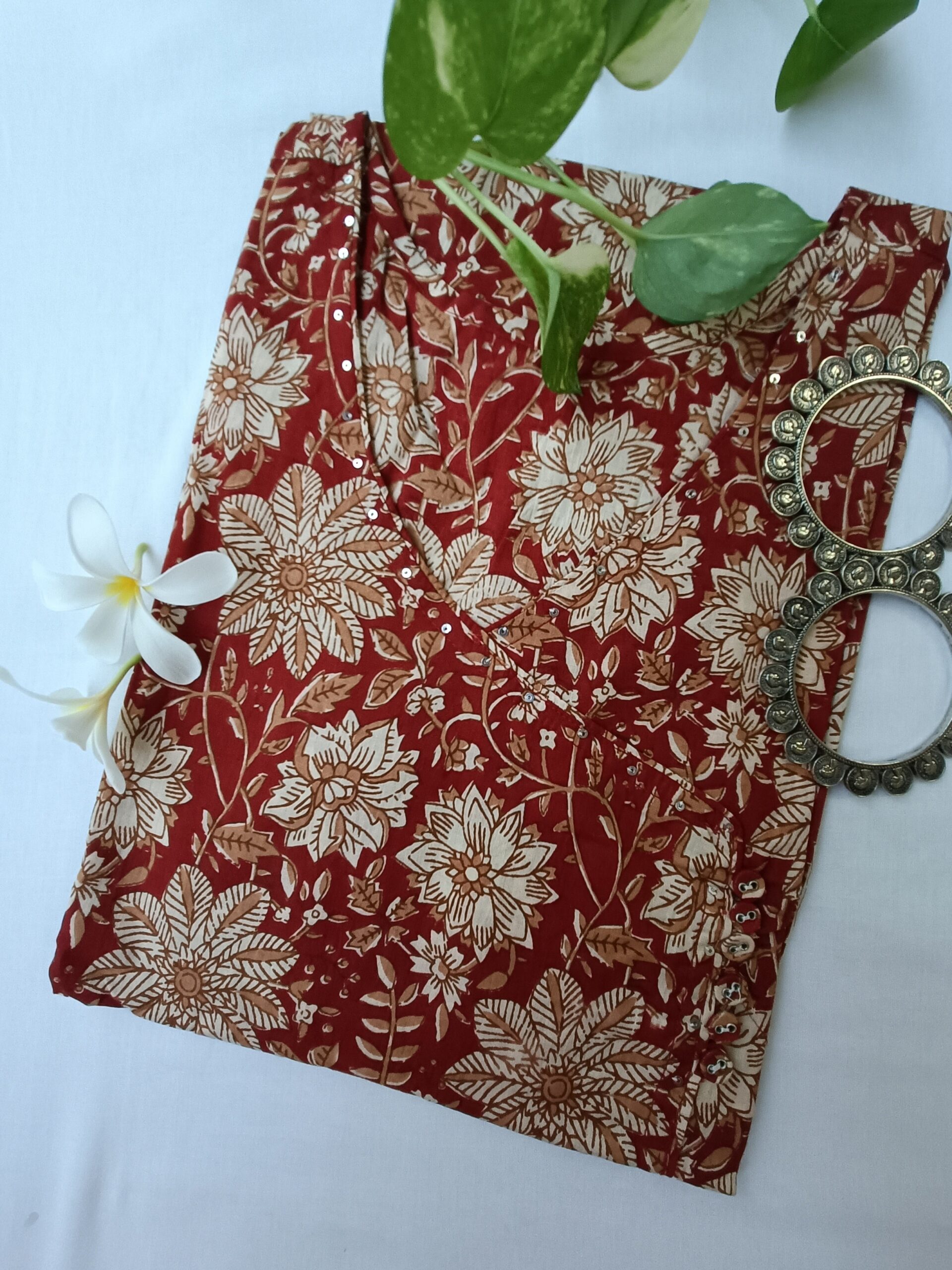 IMG20230816190951-scaled-1.jpg "Teej" Angrakha Floral Cotton Kurta - Image 1