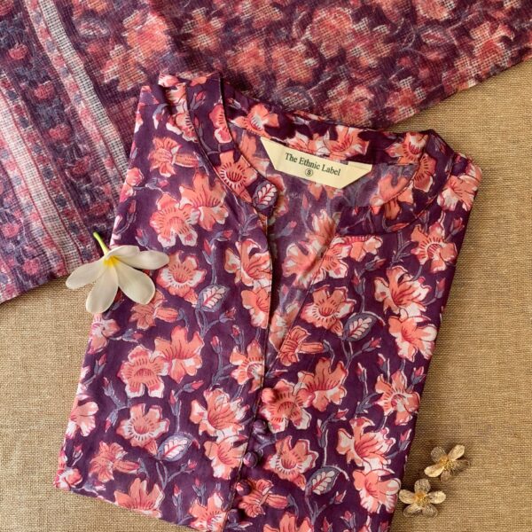 "Darpan" Collared Cotton kurta with kota doria dupatta-2pc