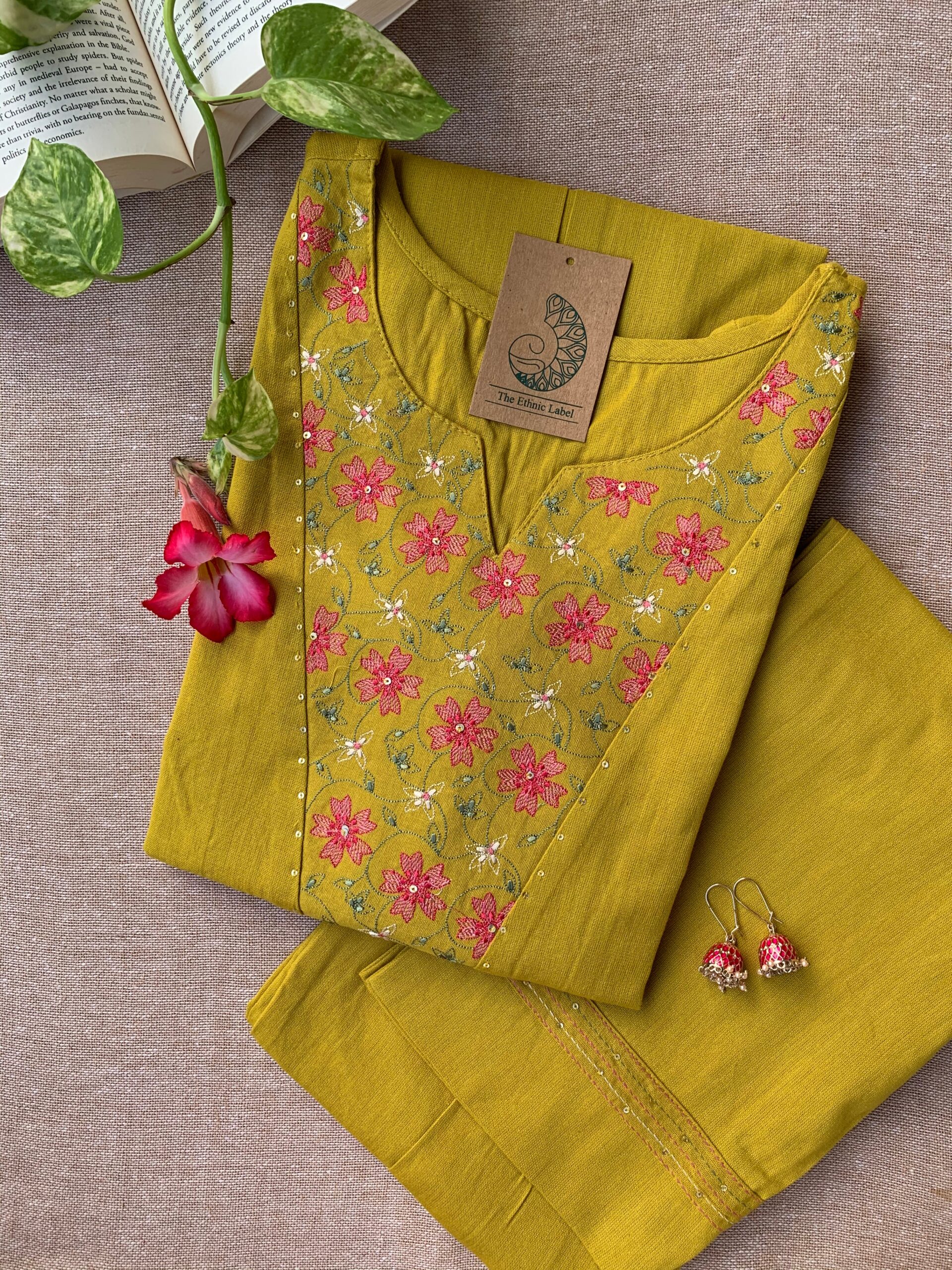 IMG_1187-scaled-1.jpg "Rakul" Hand Embroidered Cotton Kurta Set(2pc) - Image 1