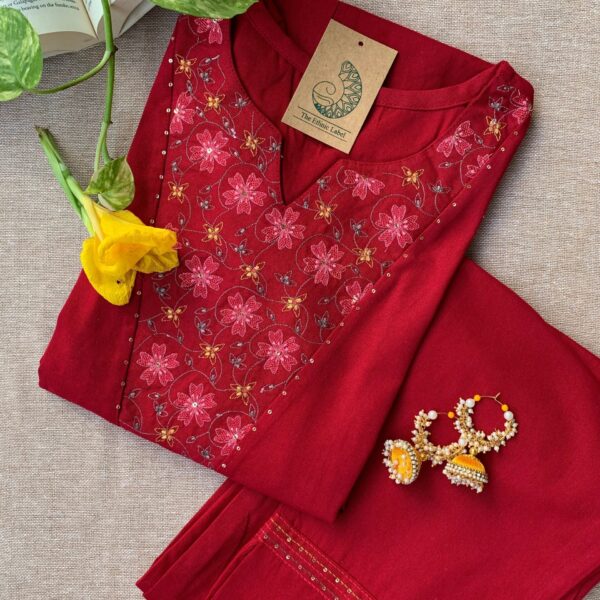 "Mahua" Hand Embroidered Cotton Kurta Set(2pc)