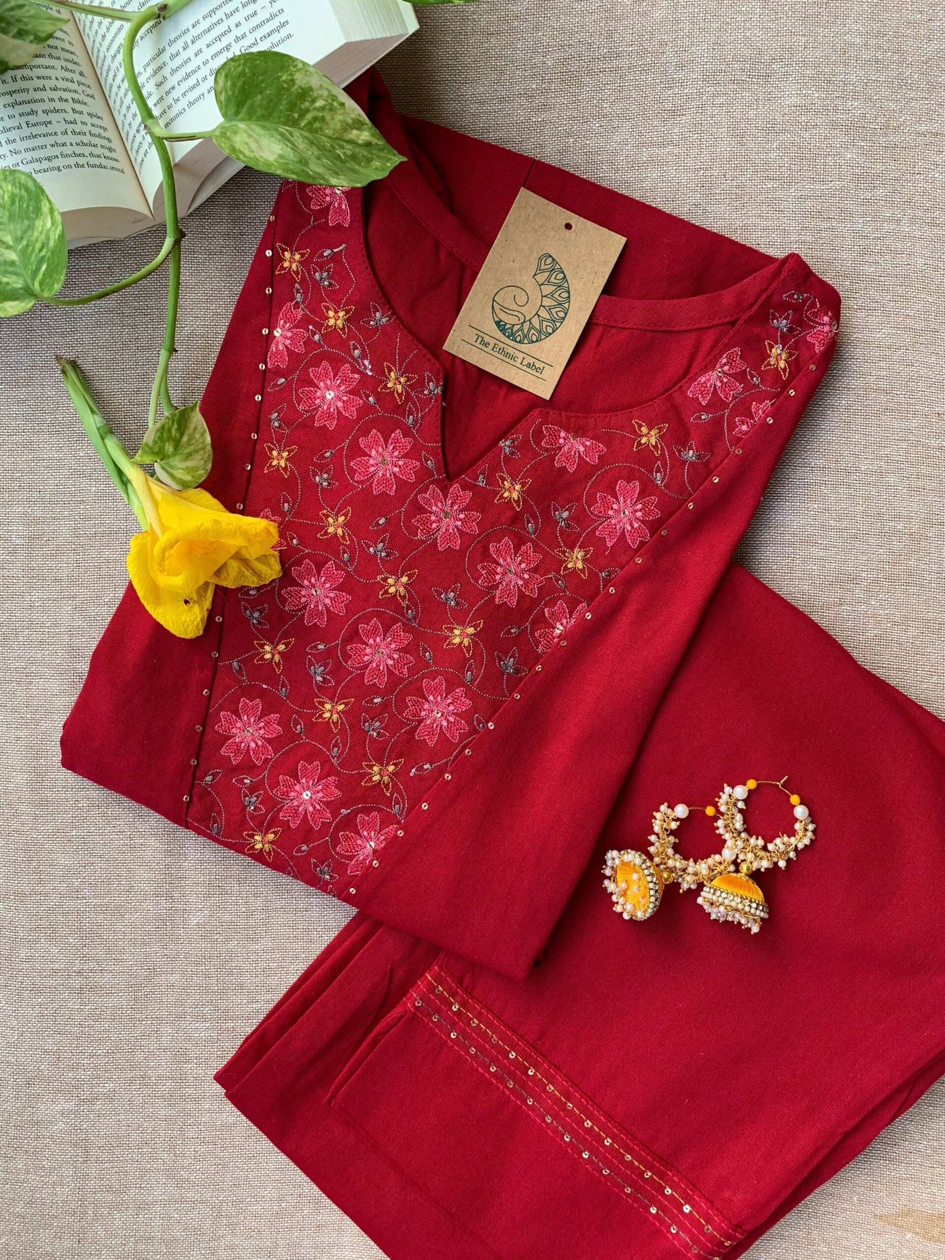 IMG_1208-scaled-1.jpg "Mahua" Hand Embroidered Cotton Kurta Set(2pc) - Image 1