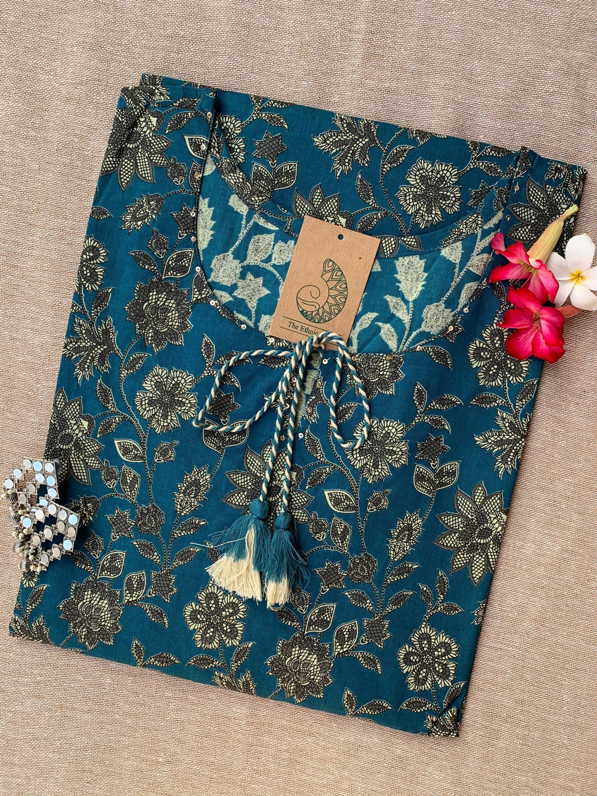 IMG_1462-scaled-1.jpg "Sunaina" Hand Block Printed Laced Cotton kurta - Big Size - Image 1