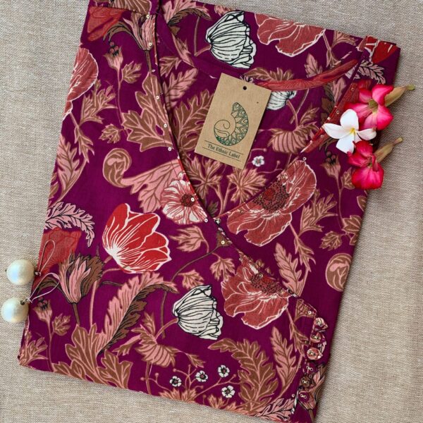 "Suman" Hand Block Printed Angrakha Cotton kurta - Big Size