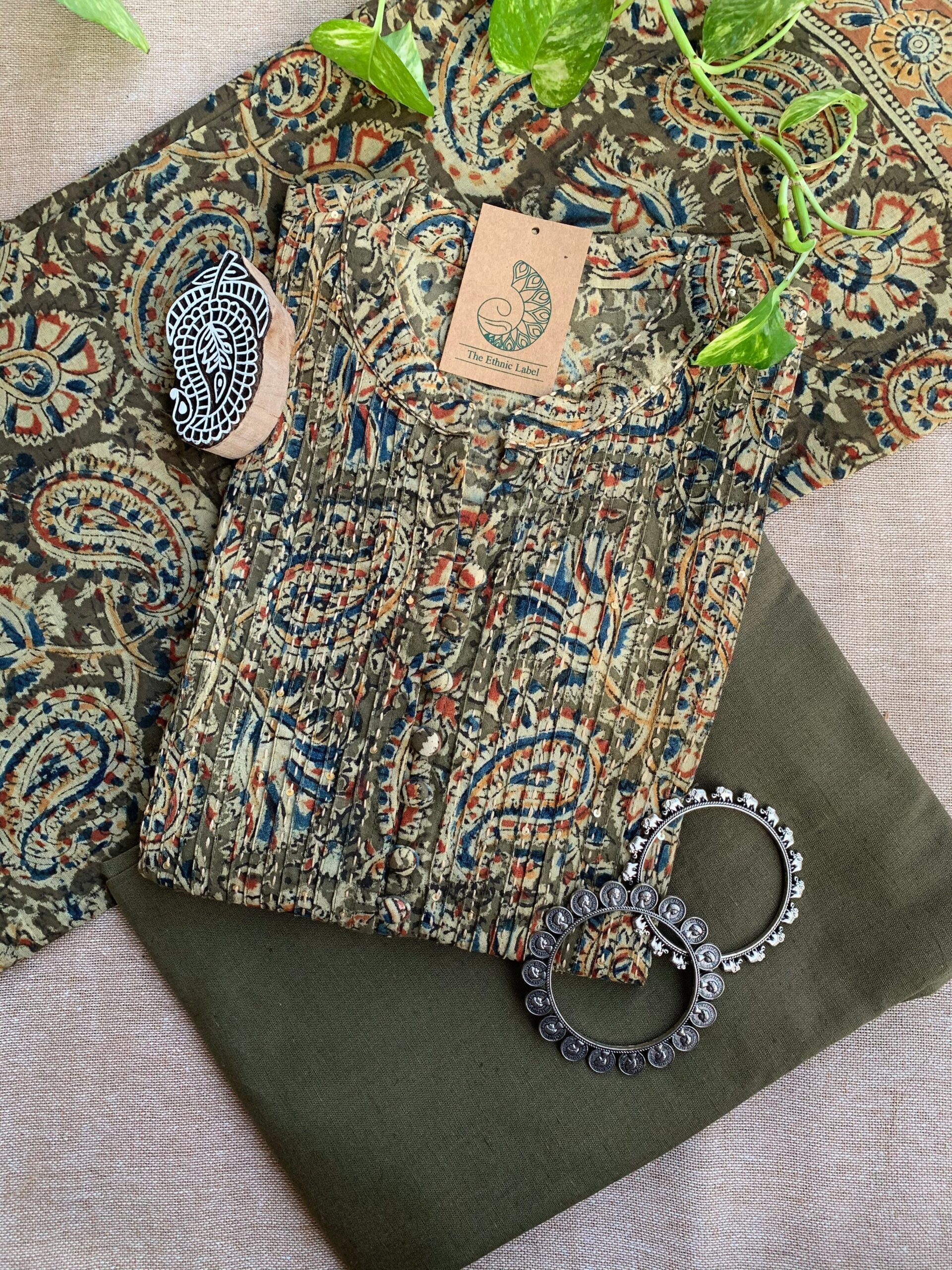 IMG_1743-scaled-1.jpg "Harsha" Kalamkari Hand Block Printed Cotton Kurta Set(3pc) - Image 1