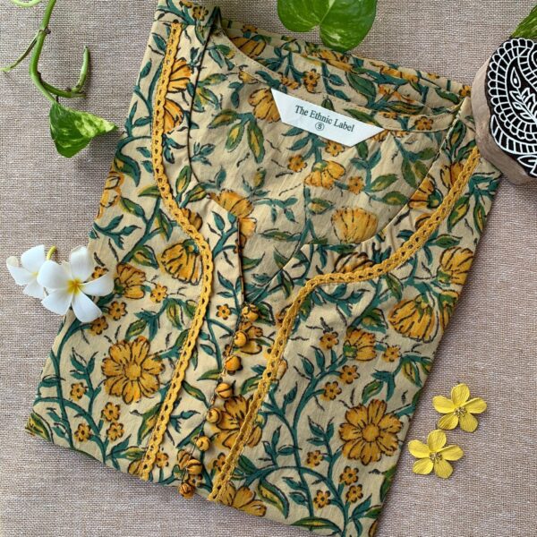 "Kiran" Hand Block Printed Laced Cotton kurta