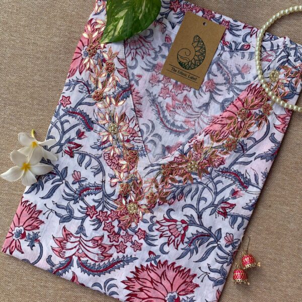 "Shweta" Hand Work Embellished Cotton kurta