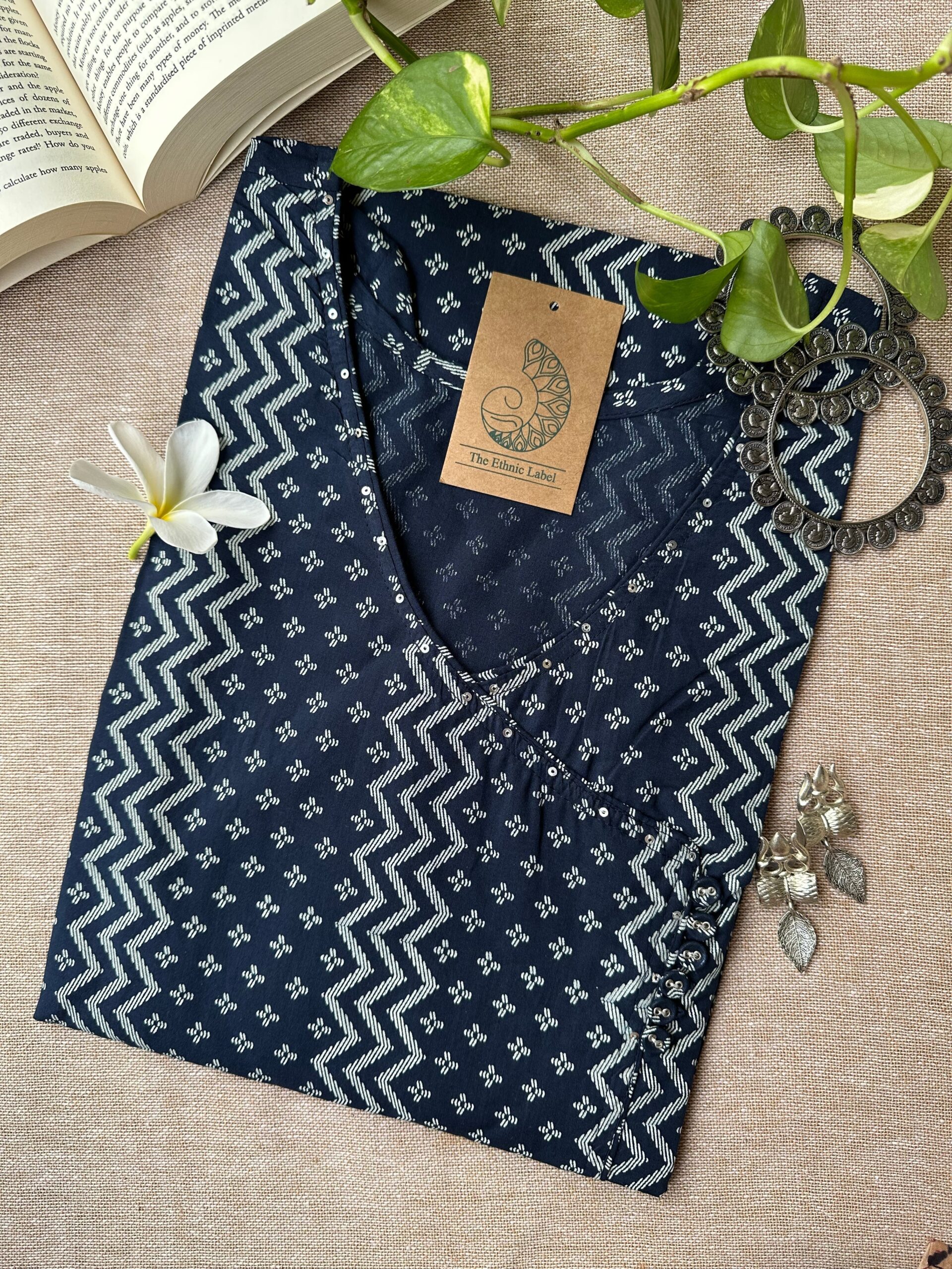 IMG_3348-scaled-1.jpg "Ira" Blue Angrakha Cotton Kurta - Image 1