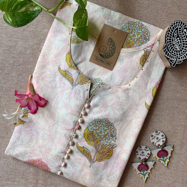 "Ojaswi" Hand Block Printed Floral Cotton kurta