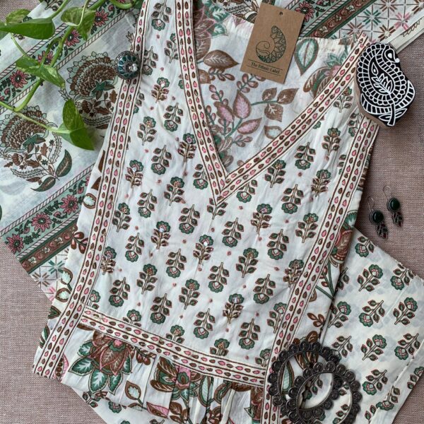 "Malini" Hand Block Printed Cotton Kurta Set(3pc)