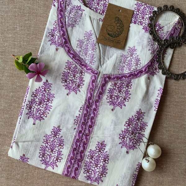 White Lilac Sanganer Cotton Kurta - XXL
