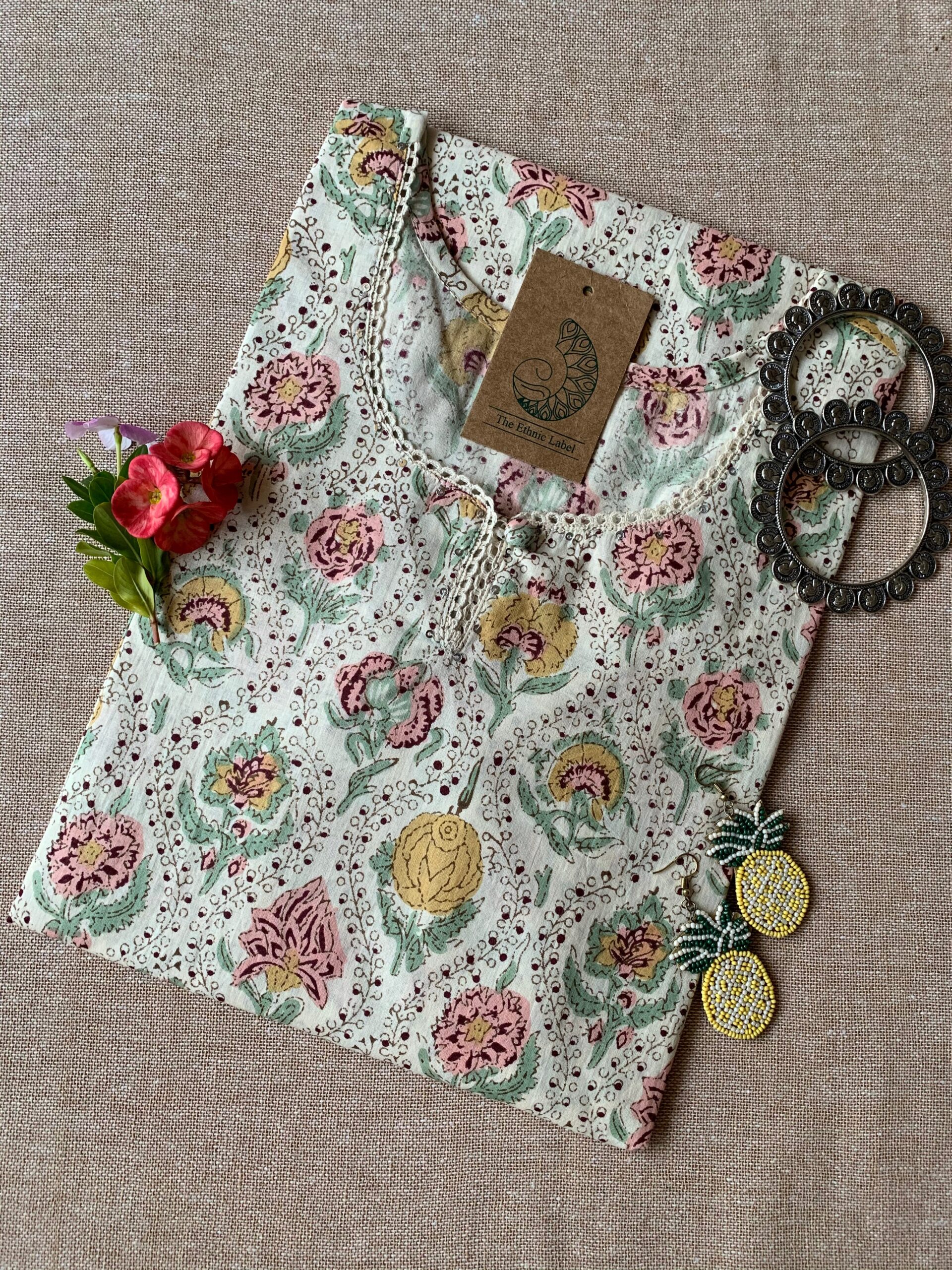 IMG_4270_ff7bda28-6ab9-46e3-b407-34b5ce05a9ad-scaled-1.jpg "Marigold" laced Cotton Kurta - Image 1