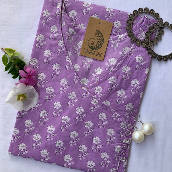 Hand Block Printed "Daisy" Lavender Cotton Kurta