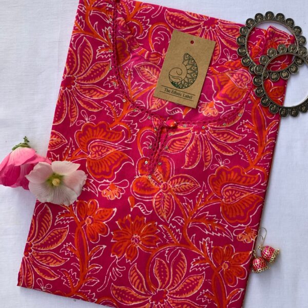 "Cherry Blossom" Pink Jaal Cotton Kurta - 5XL