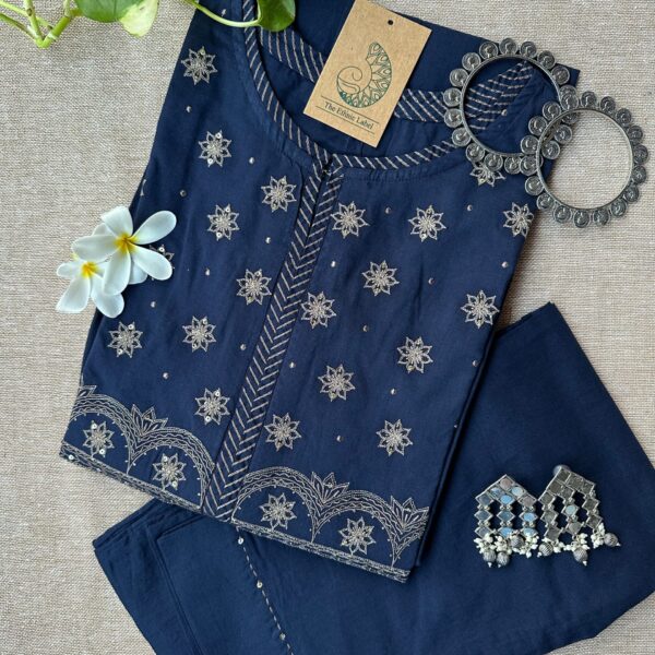 "Tara" Hand Embroidered Blue Kurta Set(2pc)