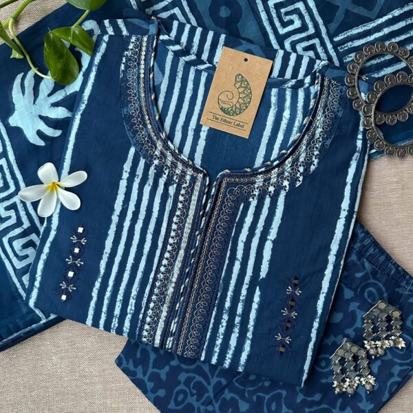 "Nazar" Indigo Hand Embroidered Kurta Set with dupatta(3pc)