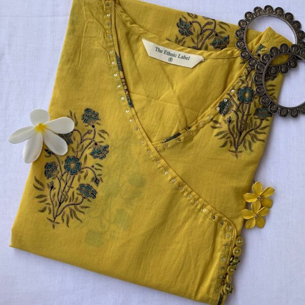 "Nestasia" Yellow Angrakha Cotton Kurta - XL