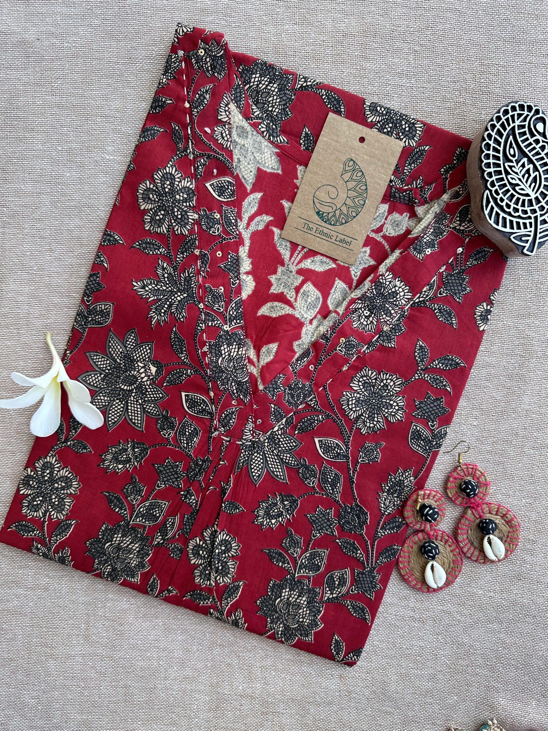 IMG_6871-scaled-1.jpg Karaj Bagru Red Cotton kurta - Image 1