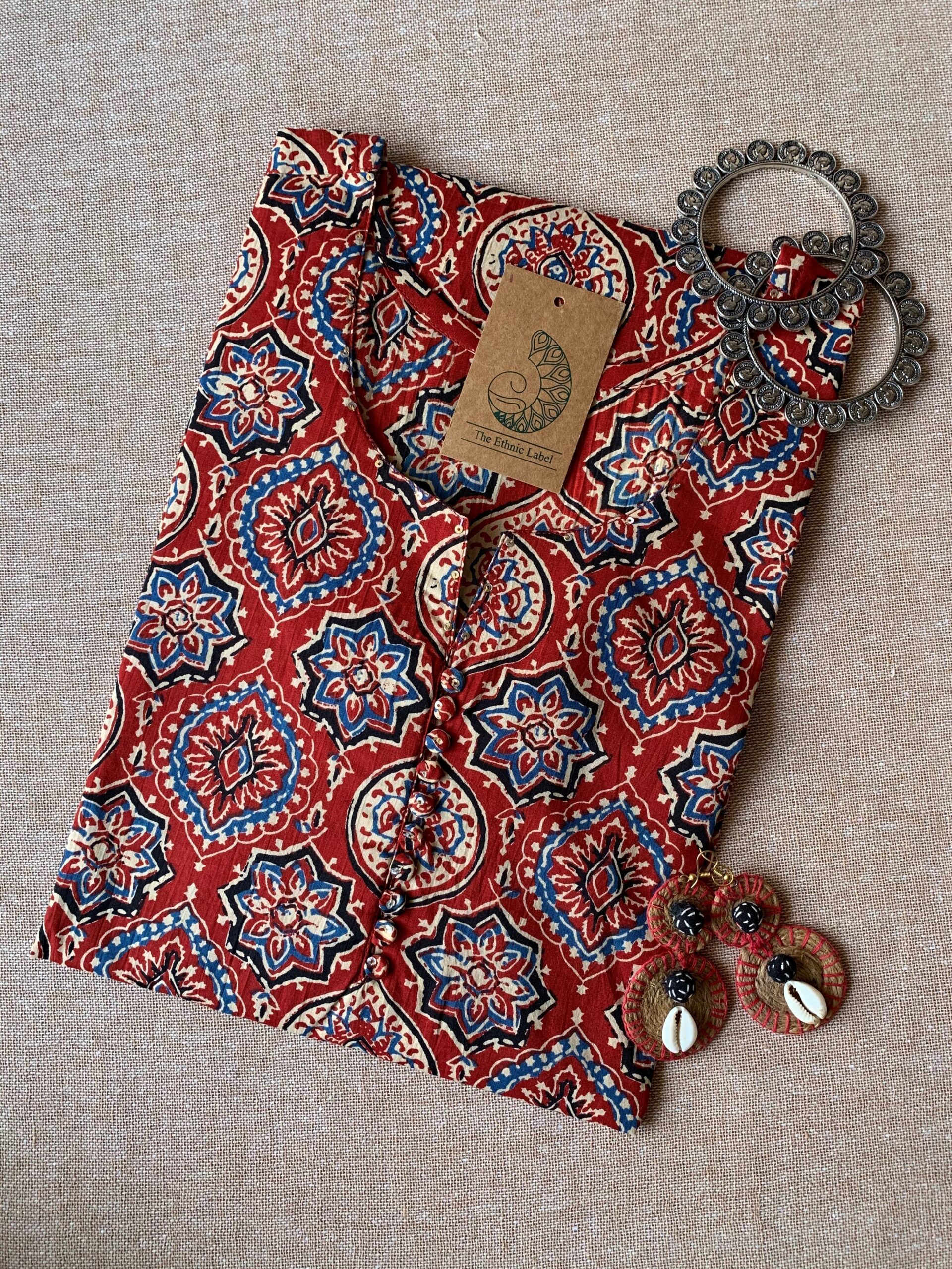 IMG_8031-scaled-1.jpg "Naaz" Ajrakh Hand Block Pritned Cotton Kurta - Image 1