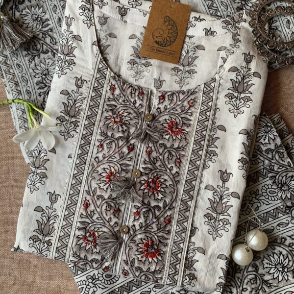 "Nigra" White Black Kurta Pant Set - 3 pc