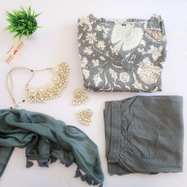 Grey Floral Suit Set